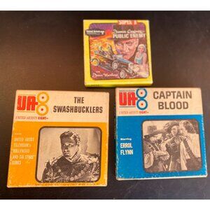 Film Reel Movies VTG Super 8 And UA-8 FLYNN, CAGNEY, HARLOW, Original Box